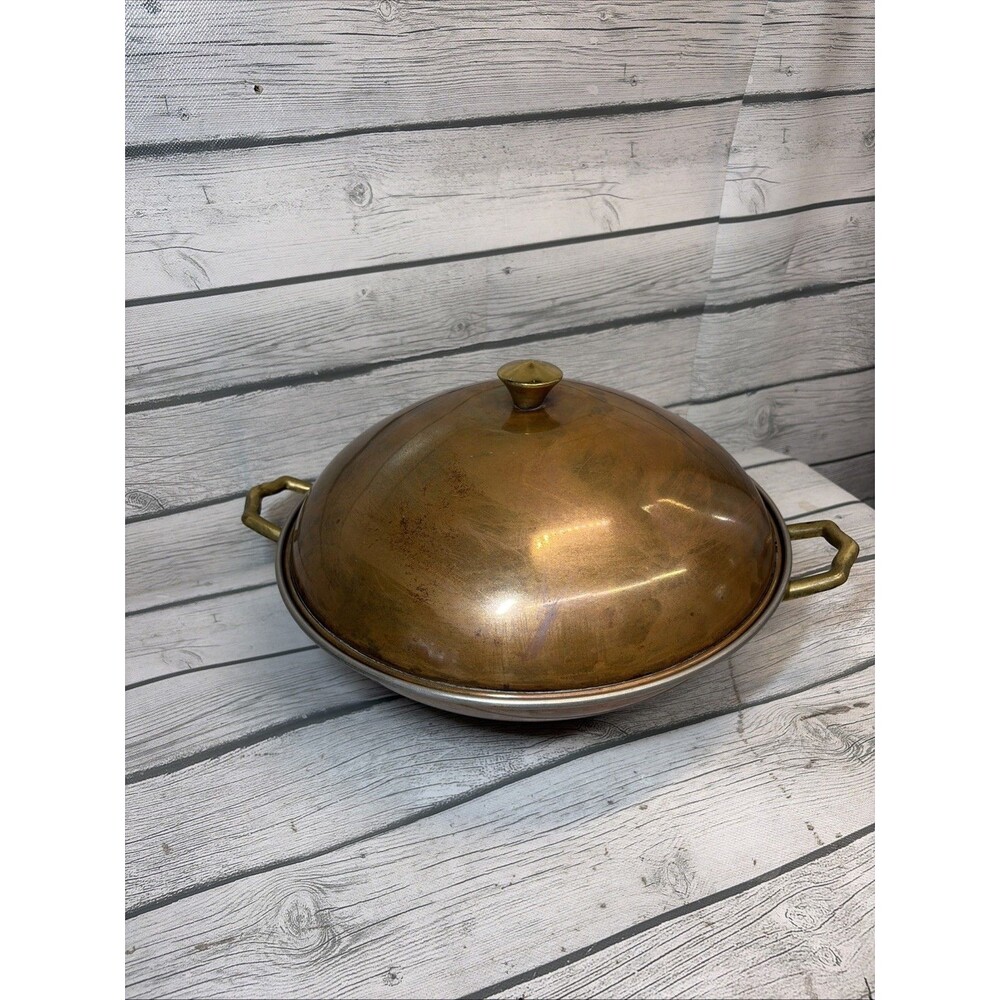 Double Handle, Solid Copper, Candy Kettle Pan Wok, 12.5" Diameter, Korea